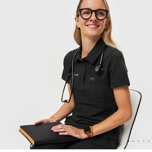 FIGS scrub pique scrub polo shirt navy